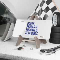 Doves Pearls & Educated Zeta Girls Vanity Plate - White