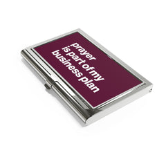 Prayer Is Part Of My Business Plan Business Card Holder - Plum