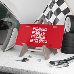 Pyramids Pearls & Educated Delta Girls Vanity Plate - Crimson & White