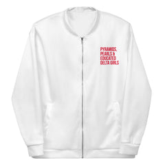 Pyramids Pearls & Educated Delta Girls Bomber Jacket - White & Crimson