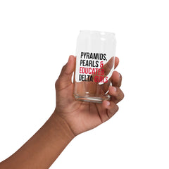 Pyramids Pearls & Educated Delta Girls 16 oz Can-Shaped Glass - Crimson & Black