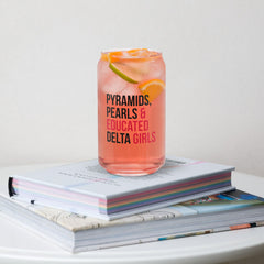 Pyramids Pearls & Educated Delta Girls 16 oz Can-Shaped Glass - Crimson & Black