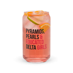 Pyramids Pearls & Educated Delta Girls 16 oz Can-Shaped Glass - Crimson & Black