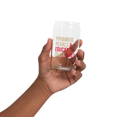 Pyramids Pearls & Educated Delta Girls 16 oz Can-Shaped Glass - Crimson & Cream