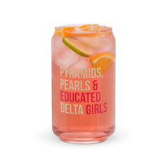 Pyramids Pearls & Educated Delta Girls 16 oz Can-Shaped Glass - Crimson & Cream