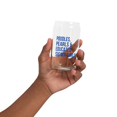 Poodles Pearls & Educated Sigma Girls 16 oz Can-Shaped Glass - Blue