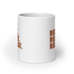 Relax. Relate. Release. White Glossy Mug - Brown